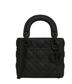 Sac Lady Dio Mini : Cuir de veau Cannage ultramatte noir